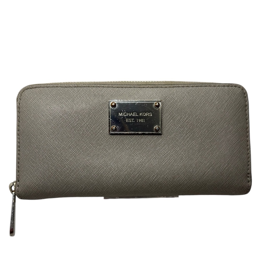 Michael Kors GUC Gray Saffiano Leather Continental Zip Around Wallet